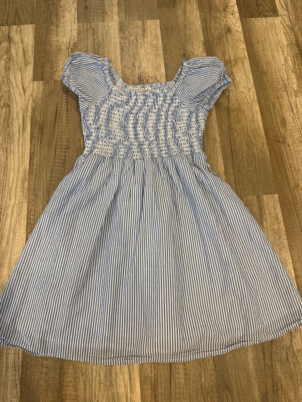 Crewcuts Light Blue & White Smocked Puff-Sleeve Dress
